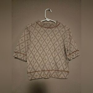 Free People Textured Knit Top in Brown and Cream